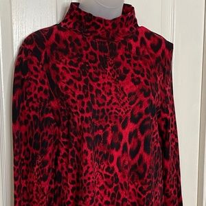 Chicos Animal-Print Mock Neck Tunic Red Size US 1